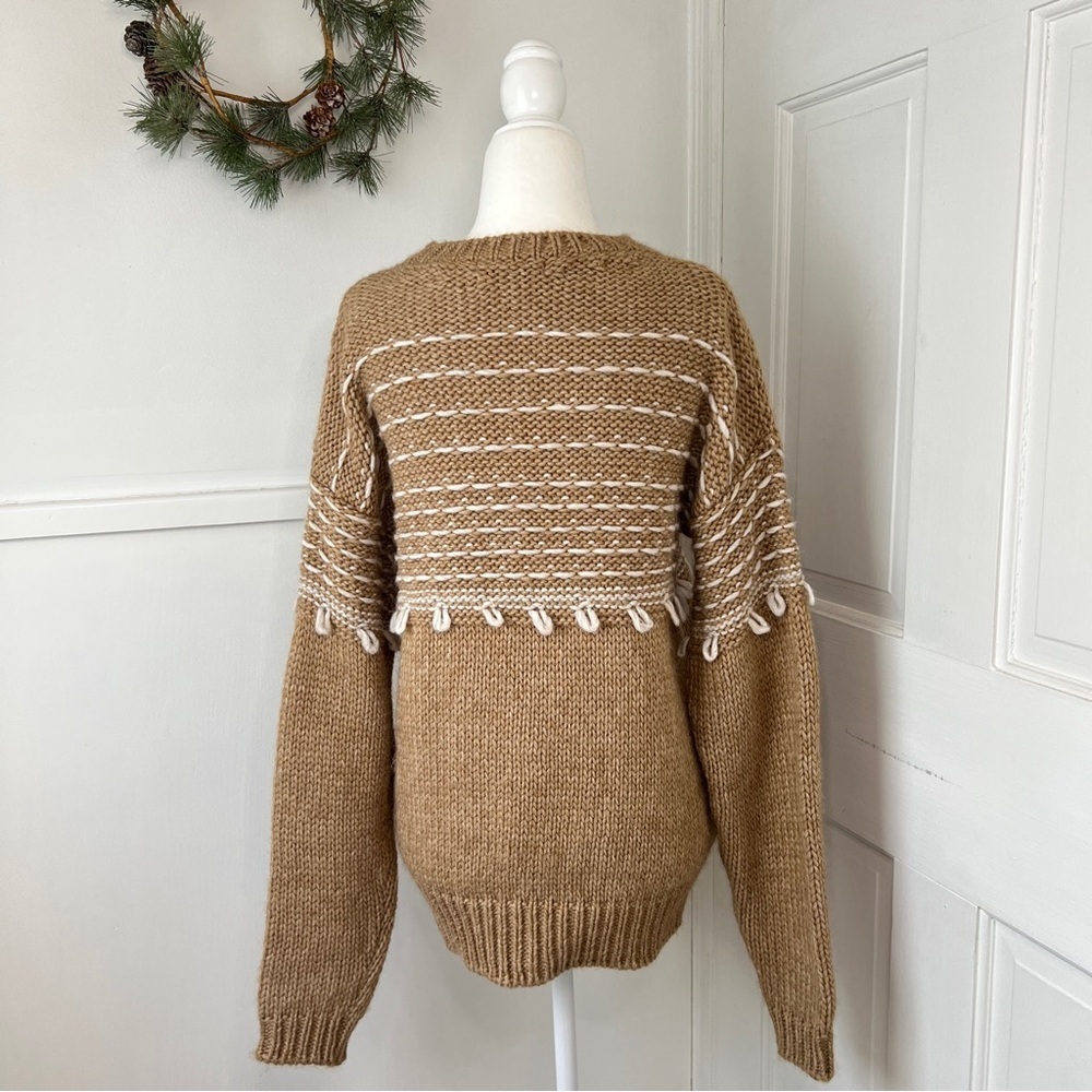 Anthropologie Elsamanda Wool Alpaca Chunky Knit Pullover Sweater in Oatmeal - Picture 7 of 12